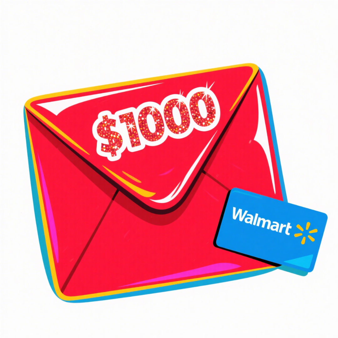 A treasure chest overflowing with a $1000 Walmart Gift Card